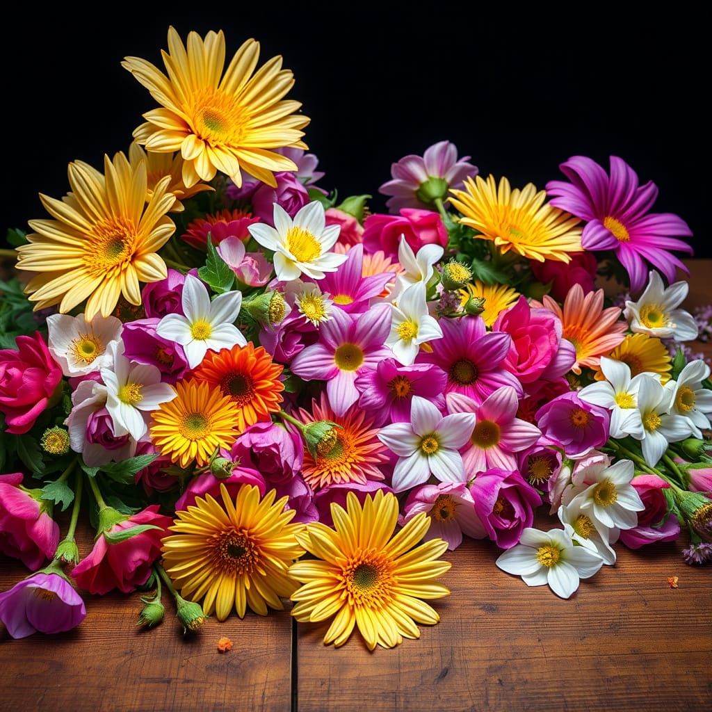 Vibrant Floral Still Life in a Dark Setting