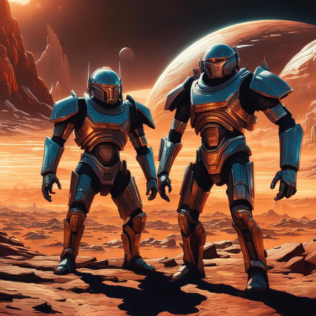 Amazon Warriors Clash on Alien Planet in Sci-Fi Art