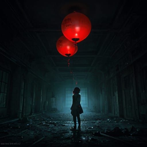 Silhouette of Girl with Balloon in Abandoned Hospital