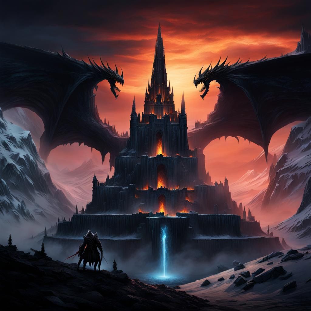 Icy Citadel: A Dark, Volcanic Skeleton Fortress