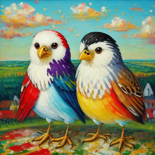 Colorful Birds in Neo-Impressionist Oil Painting