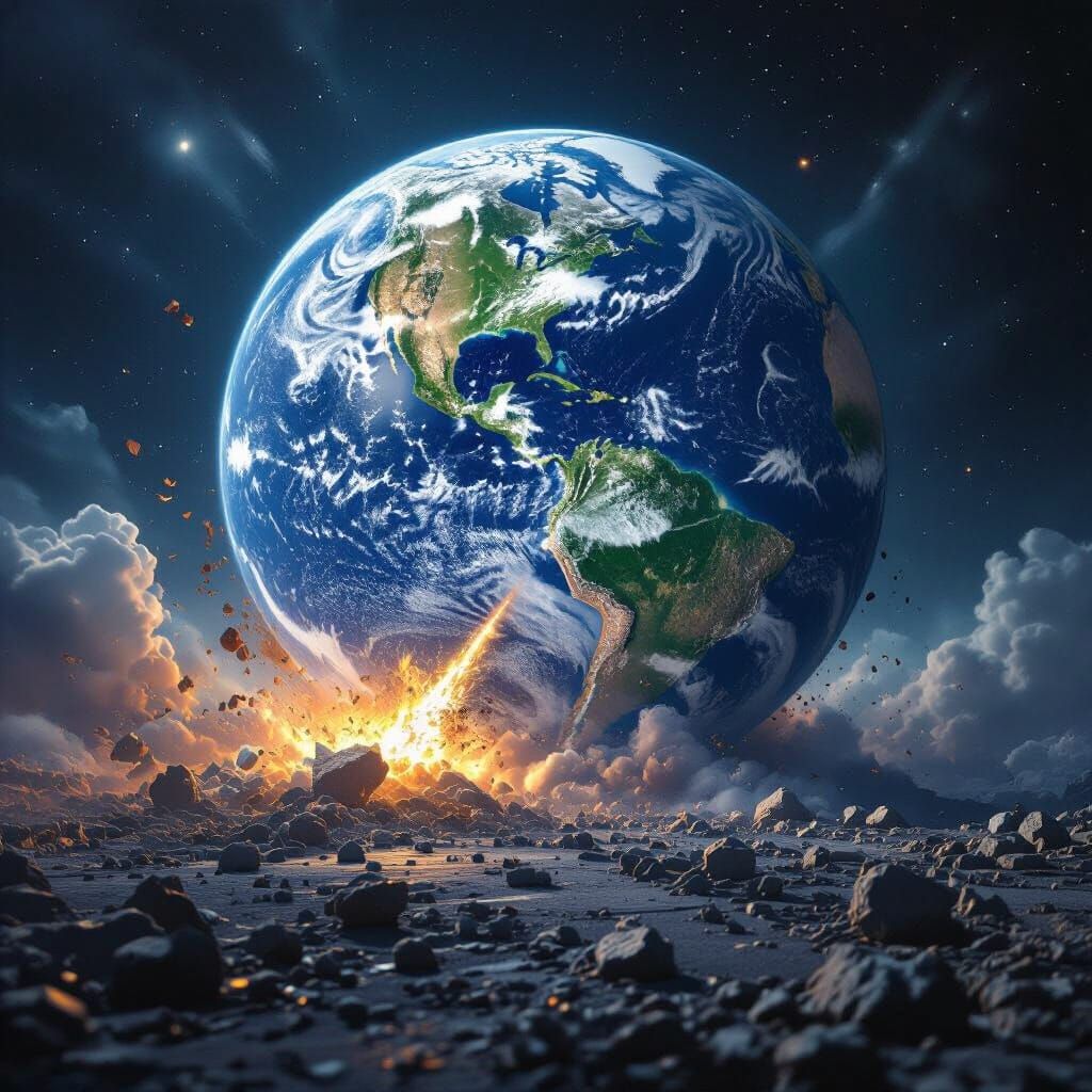 Cataclysmic Moon Collision with Earth: High-Resolution Photo...