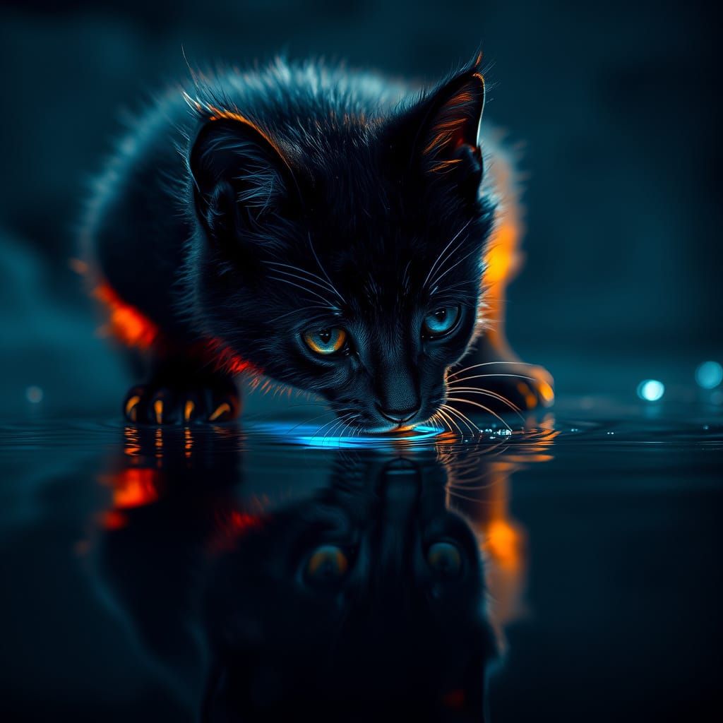 Ethereal Nighttime Scene with Glowing Gold Accents and Dark ...