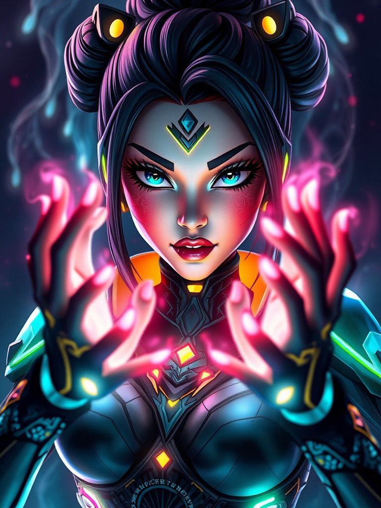 Futuristic Female Character Exudes Dark Magical Energy