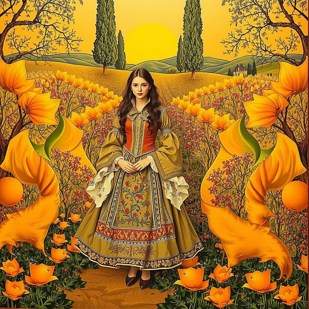 Figure in Antique Clothing in French Countryside