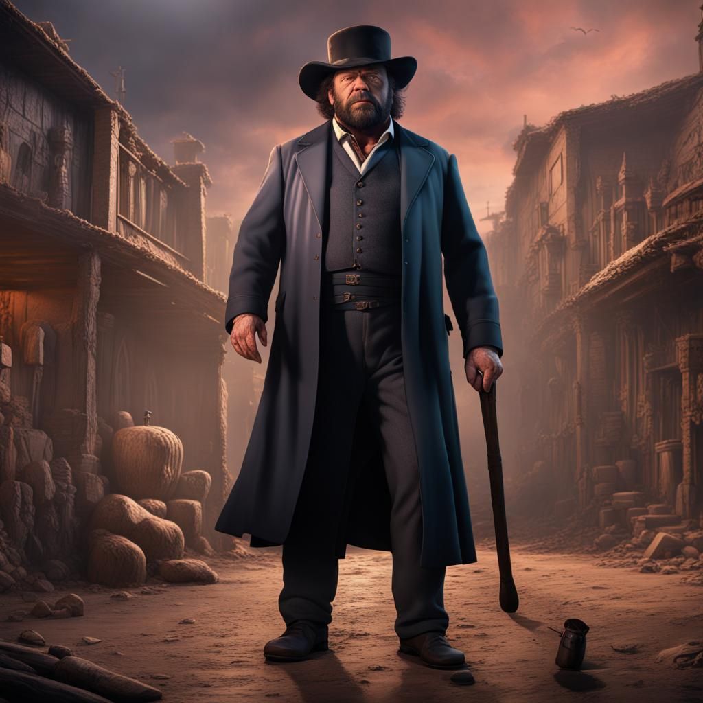 Young Bud Spencer as Undertaker in Matte Painting Style