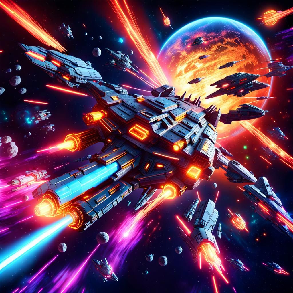 Epic Space Battle with Futuristic Spaceships