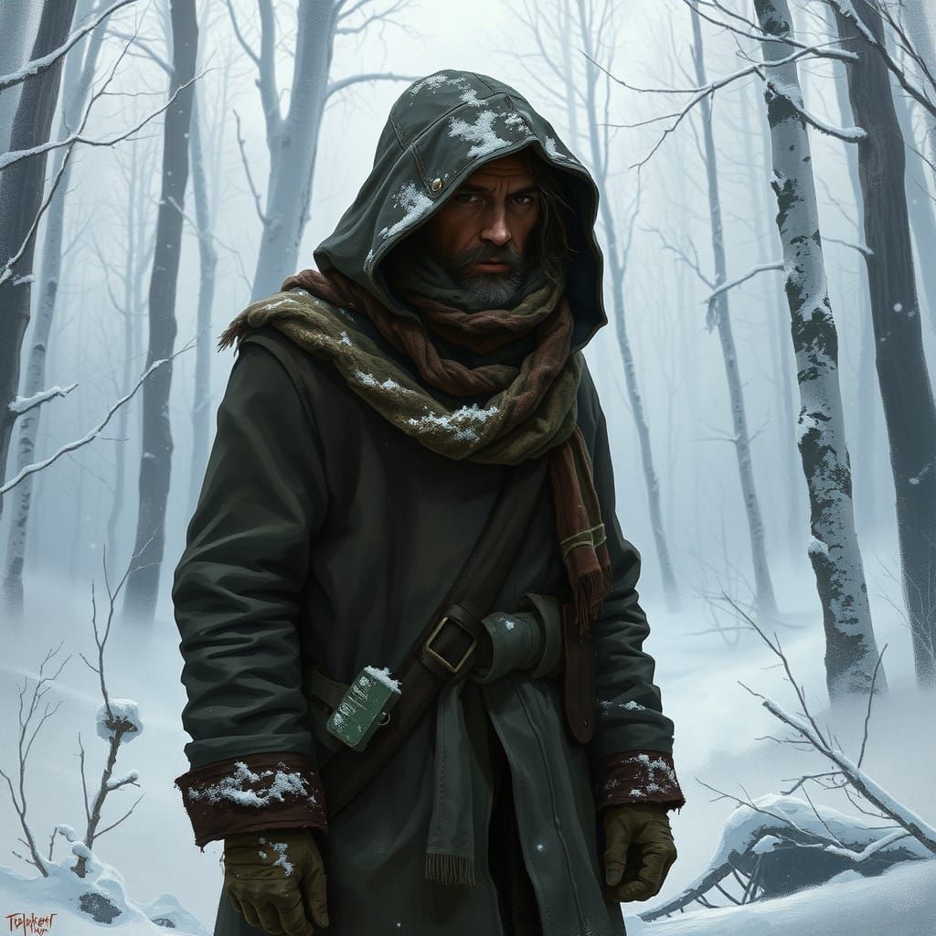 Frozen Forest Hobo: Digital Painting in Harsh Wilderness