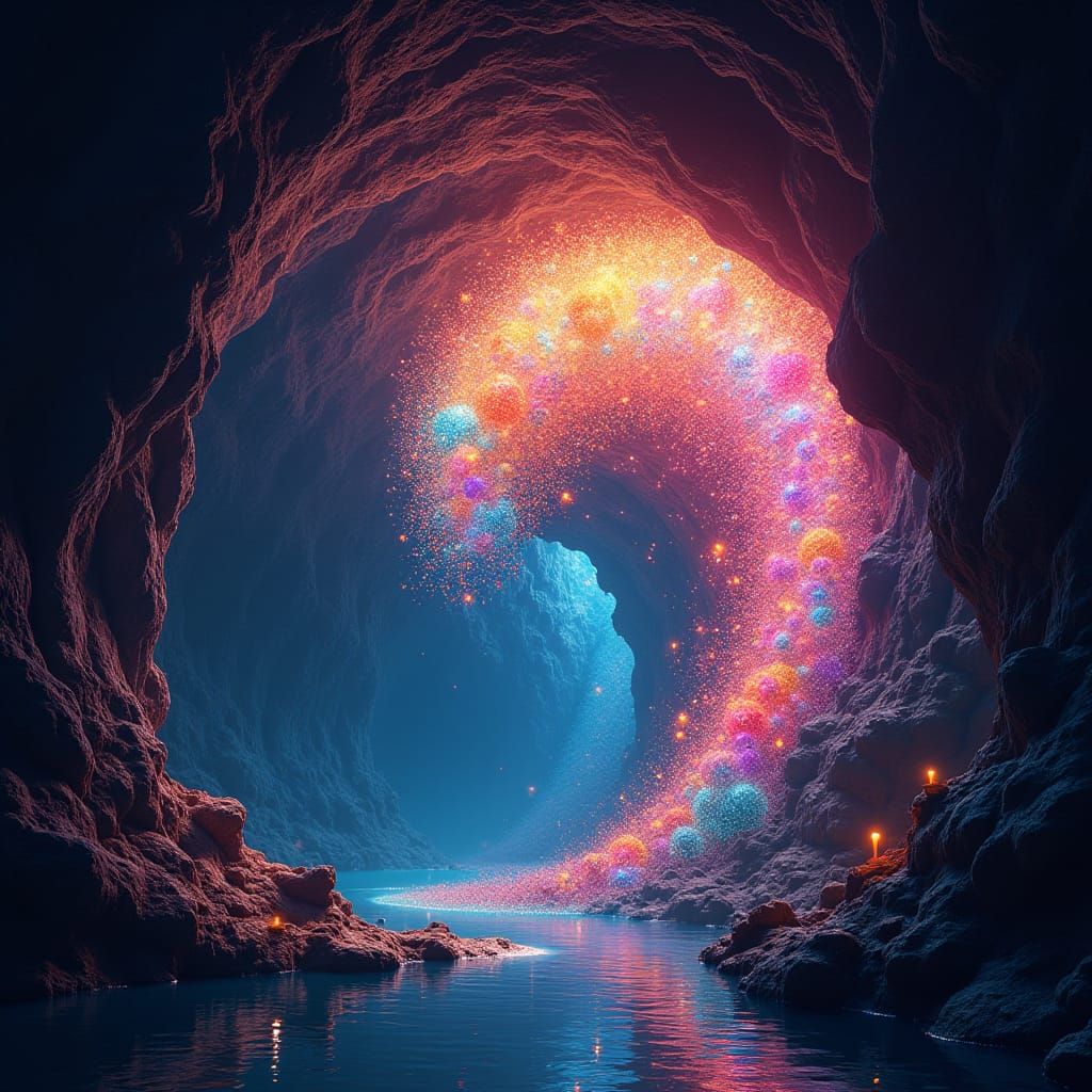 Particles having a rave, in a wave, in a cave