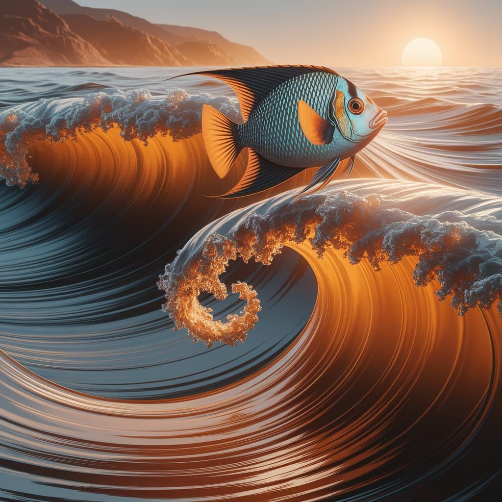 Angelfish Above Amber Waves in Detailed Digital Painting Sty...