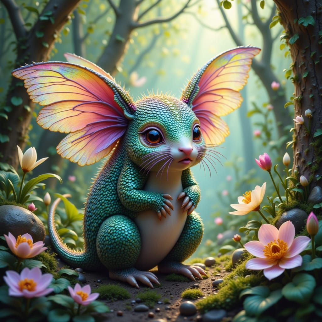 Opalescent Fairy Armadillo in Whimsical Forest