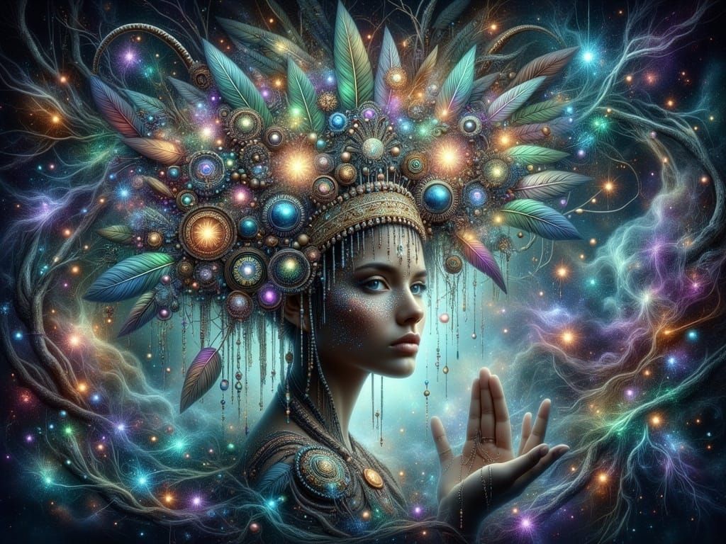 Ethereal Tree Goddess in Cosmic Bloom