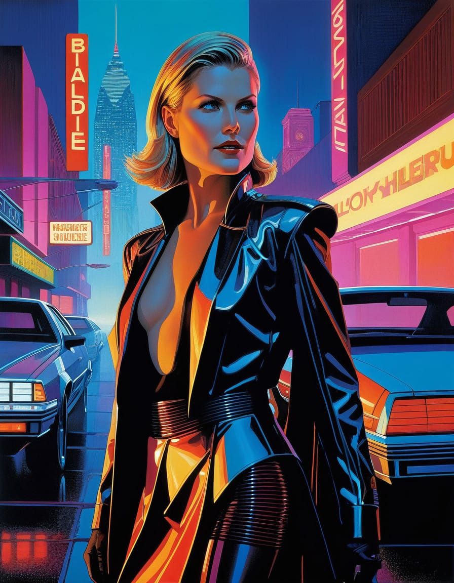 Dystopian Replicant Goddess in Neon City