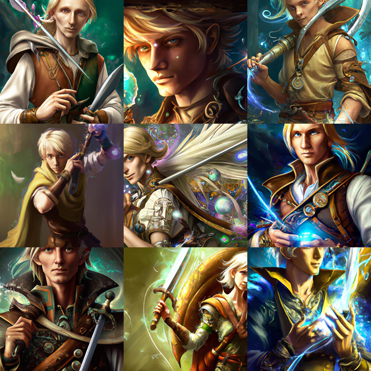 Male, blond, Half-Elf artificer, holding a magic flintlock, Renaissance painting upper body portrait, 8k resolution conc...