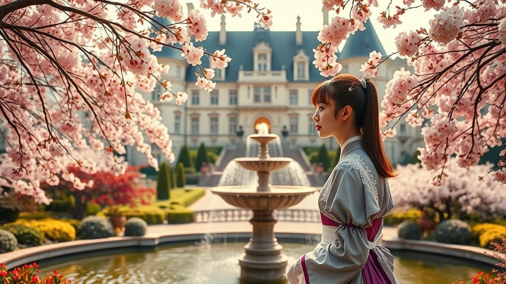 Elegant Japanese Lady in Lush Gardens
