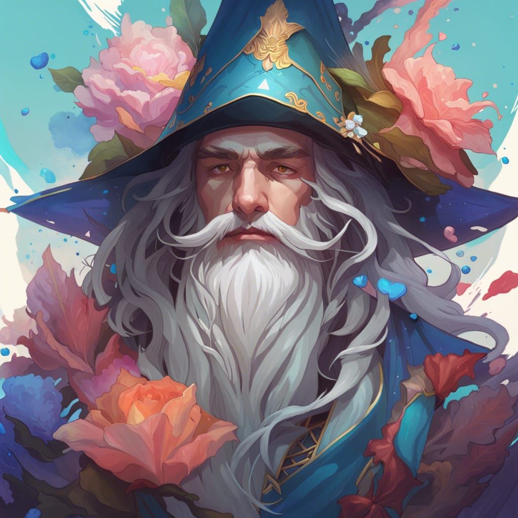 Emperor Wizard Portrait with Flowers and Ocean