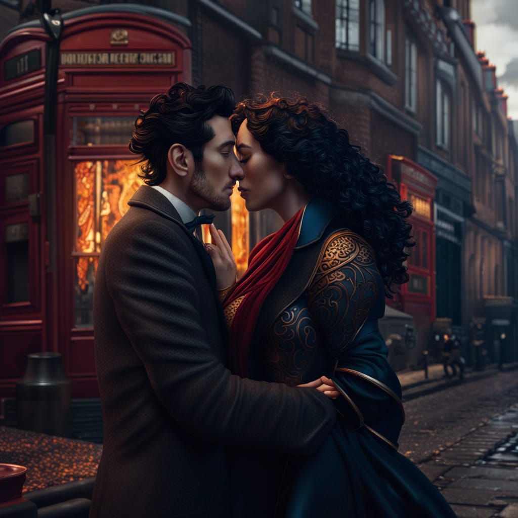 Romantic Kiss in London: Fantasy Concept Art