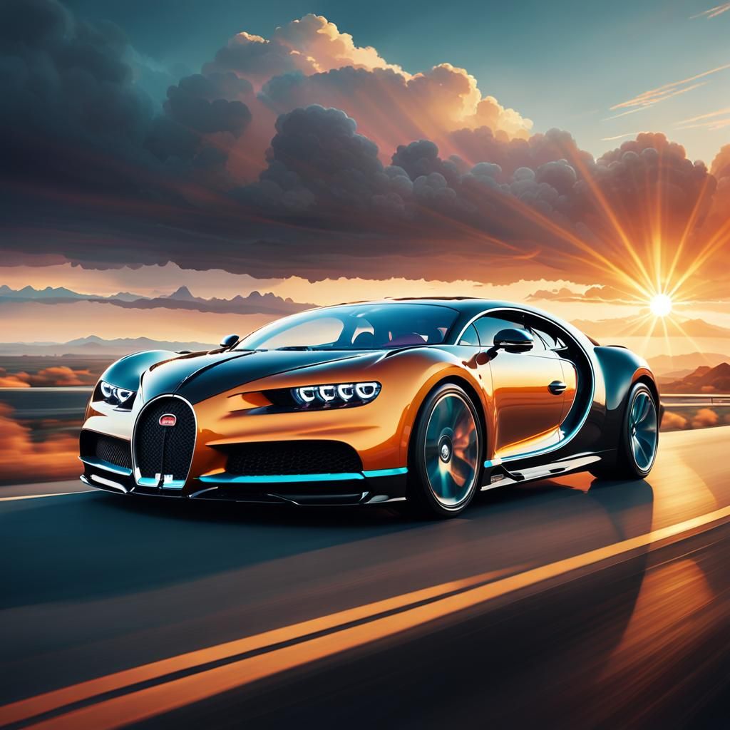 Bugatti Chiron Drifting Through Clouds: Digital Concept Art