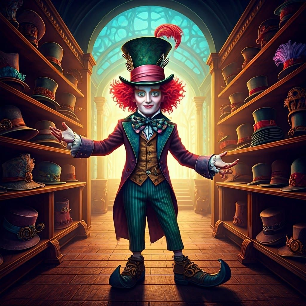 Steampunk Hatter in Vibrant Hat Shop