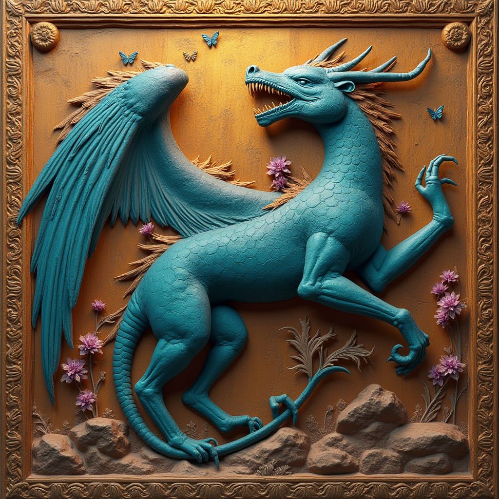 Ancient Greek Temple Bas-Relief with Mythical Creatures in V...