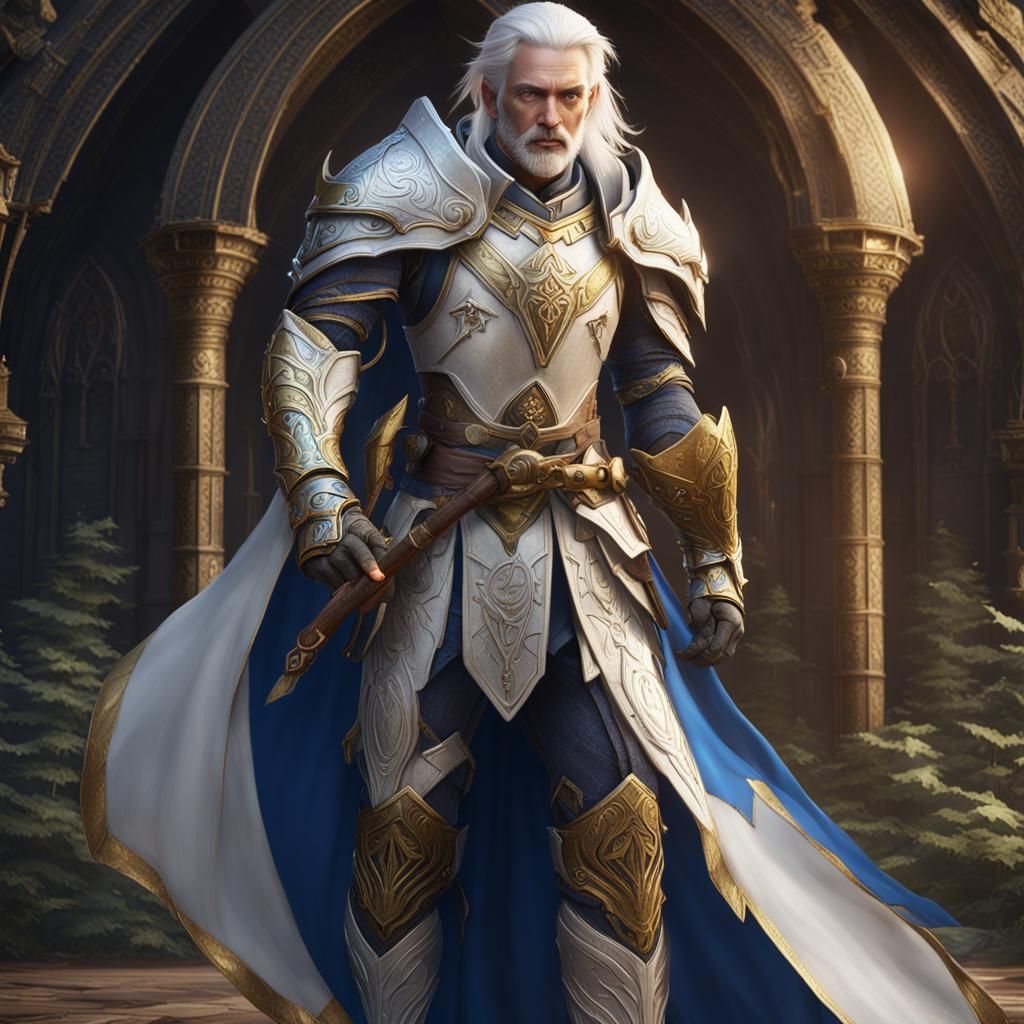 Wood Elf Cleric with Gold Armor, Detailed Artstation Quality