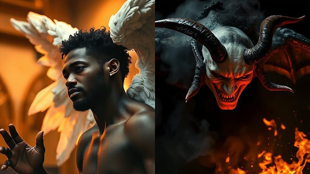 Angelic vs Demonic: A Split-Frame Fantasy Illustration