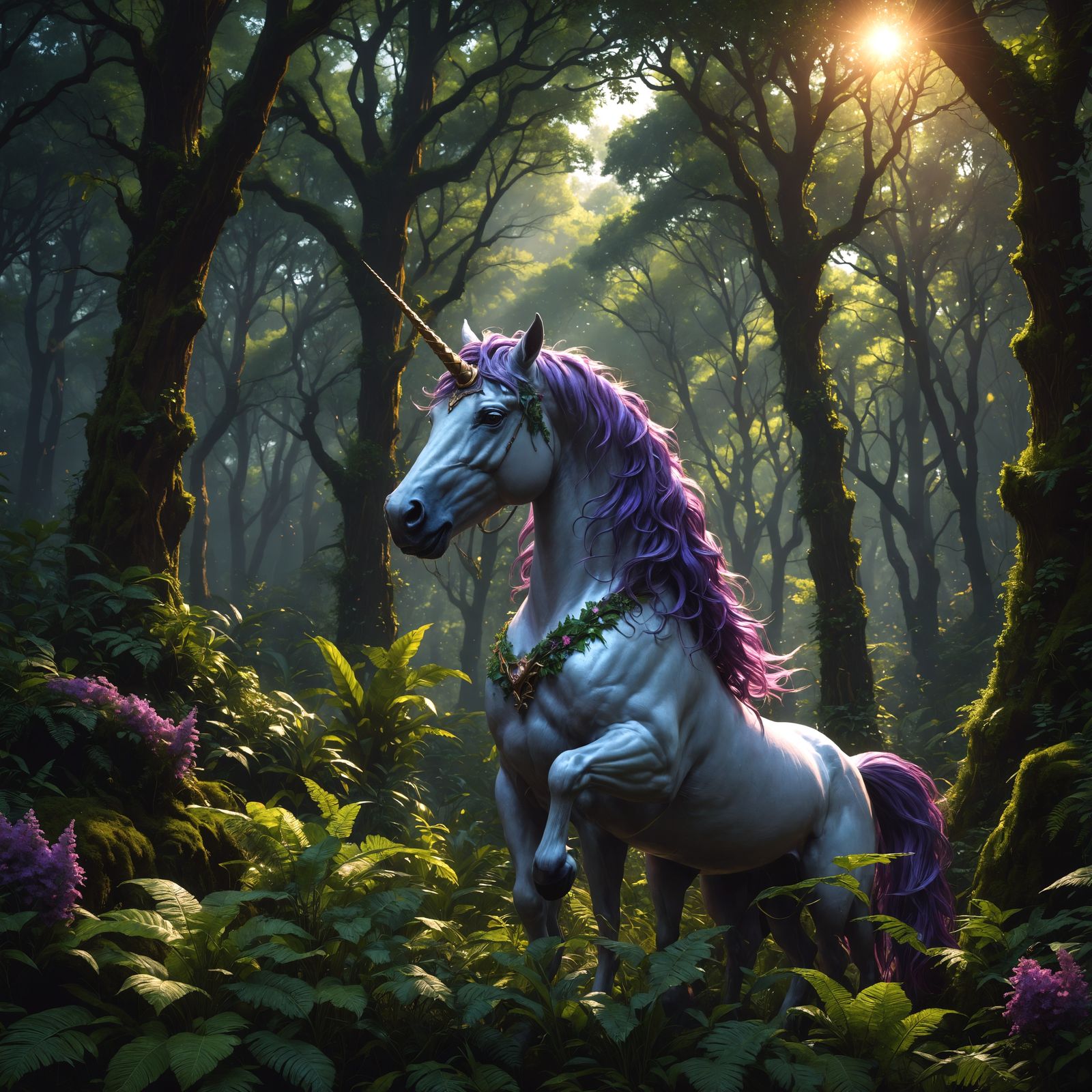 Unicorn in Dark Forest: A Hyperdetailed Fantasy