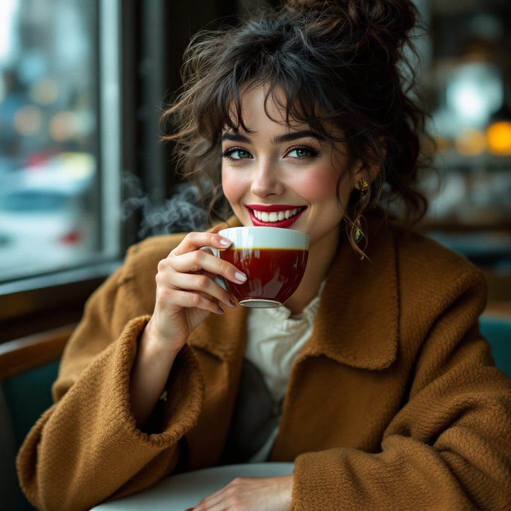 Modern Couture Women in Cafe: Hyper-Real Photography