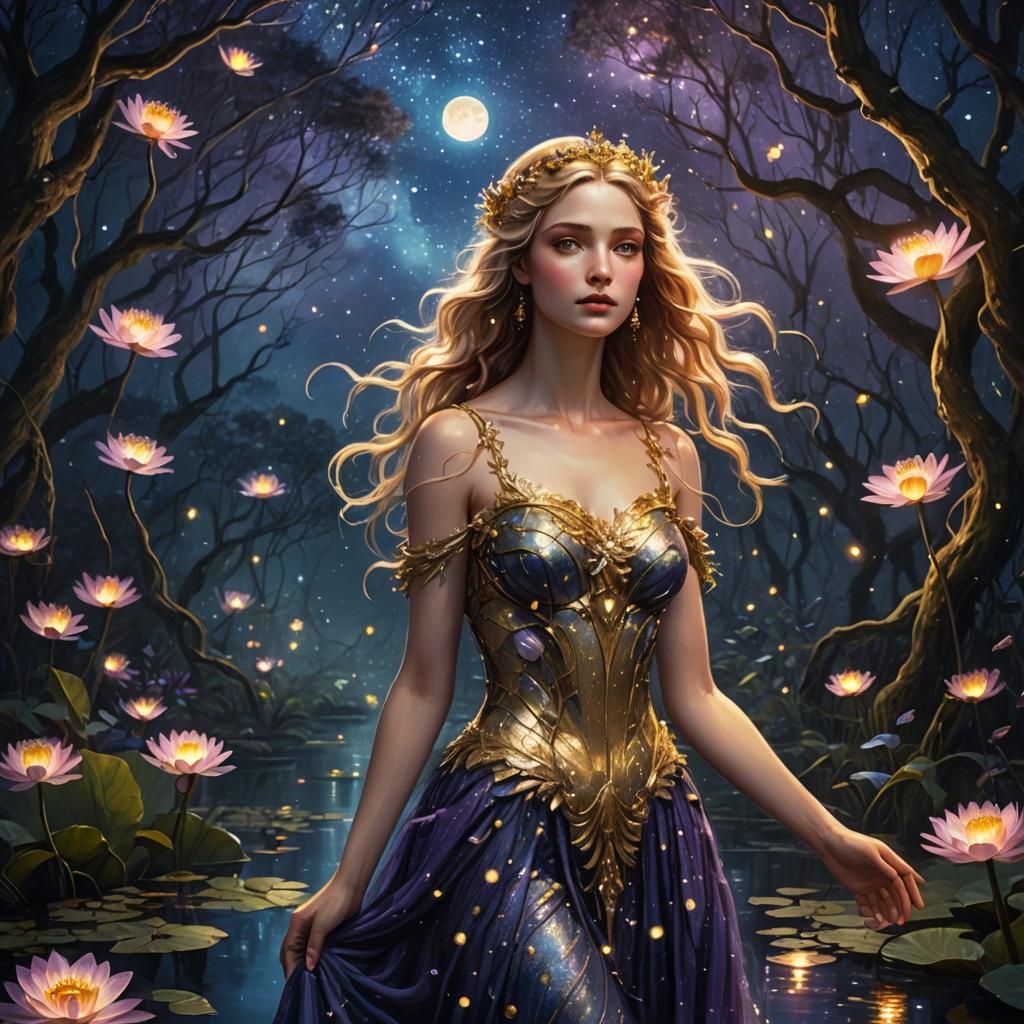 Aphrodite in Mystical Swamp Forest: Fantasy Art