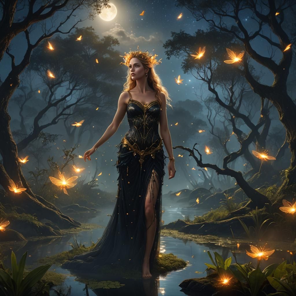 Aphrodite in Mystical Swamp Forest, Digital Matte Painting