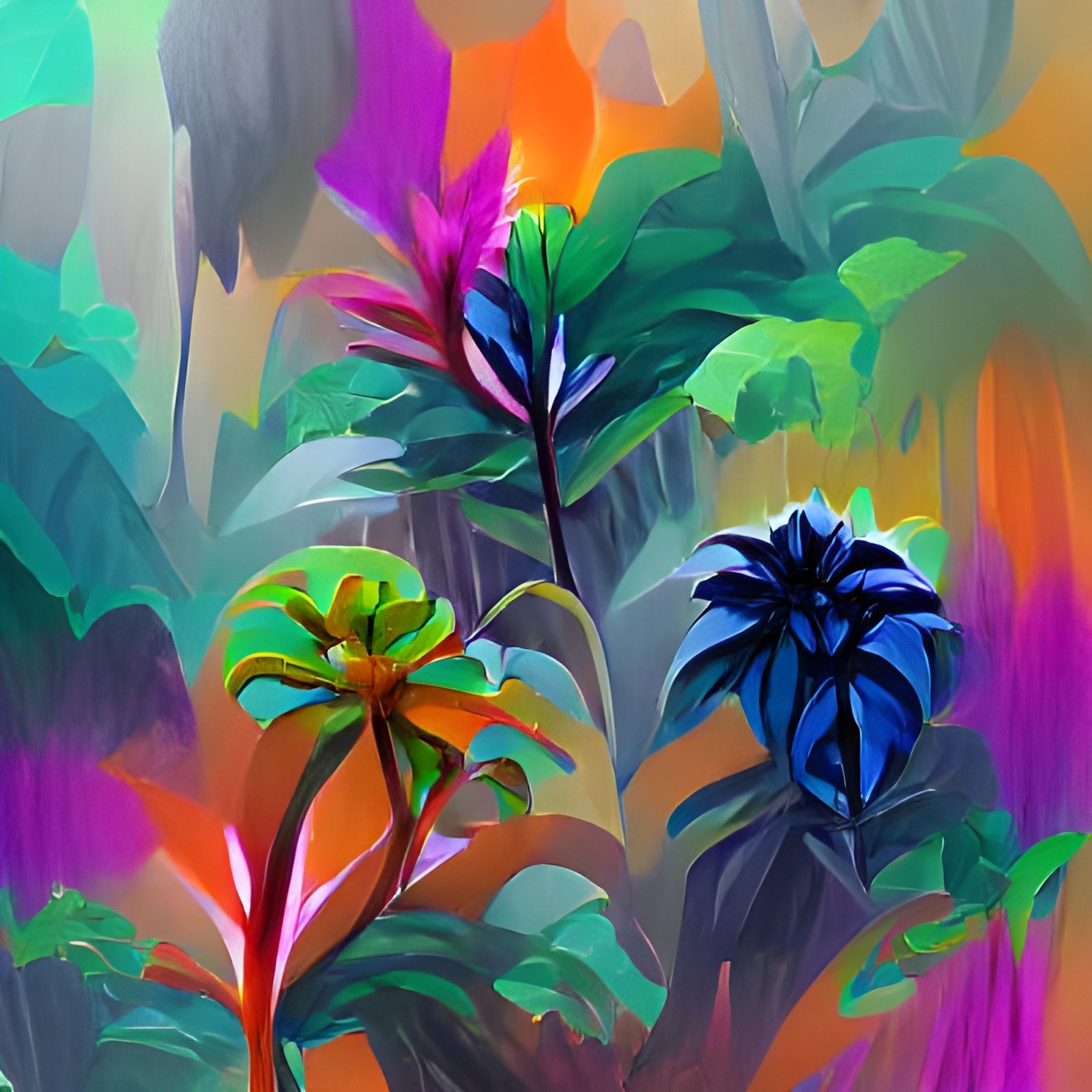 Colorful Tropical Jungle Flora Painting