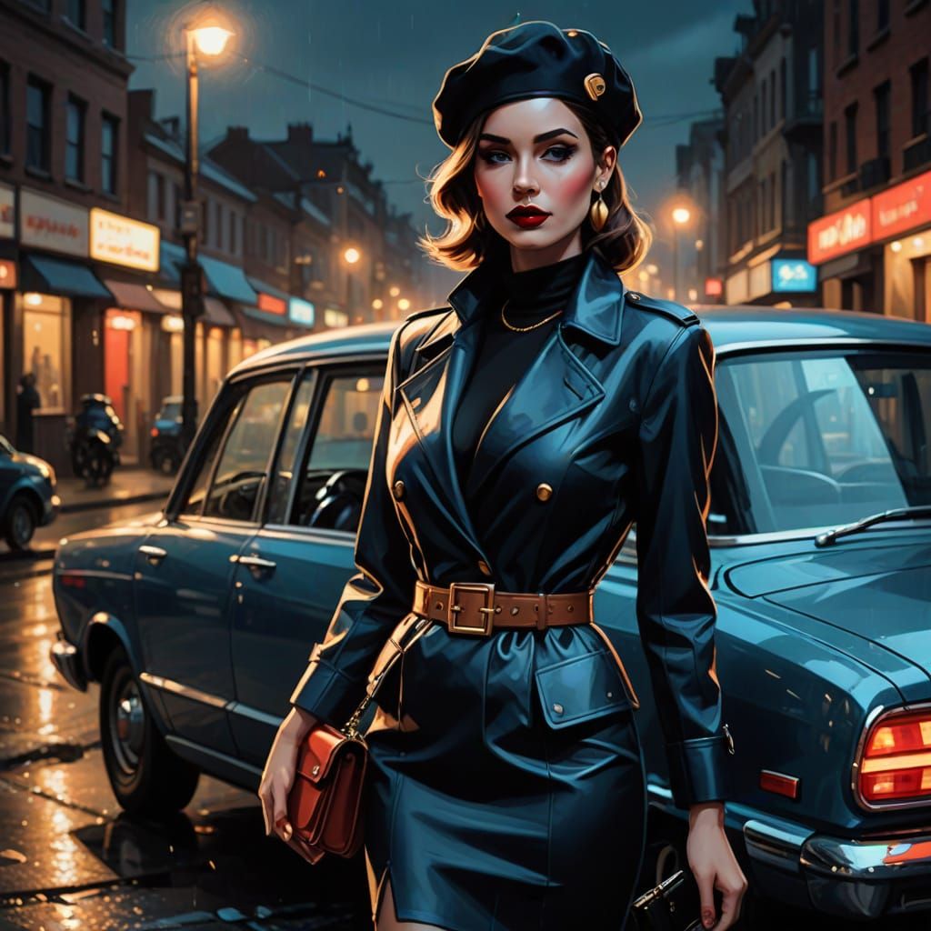 Elegant Woman in Bodycon Dress with Noir Lighting