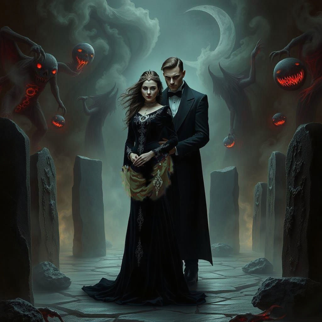 Gothic Vampire Couple in Ancient Stone Circle