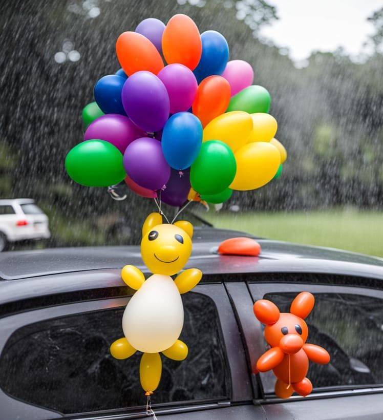 Balloon Animals in a Car: A Whimsical Scene