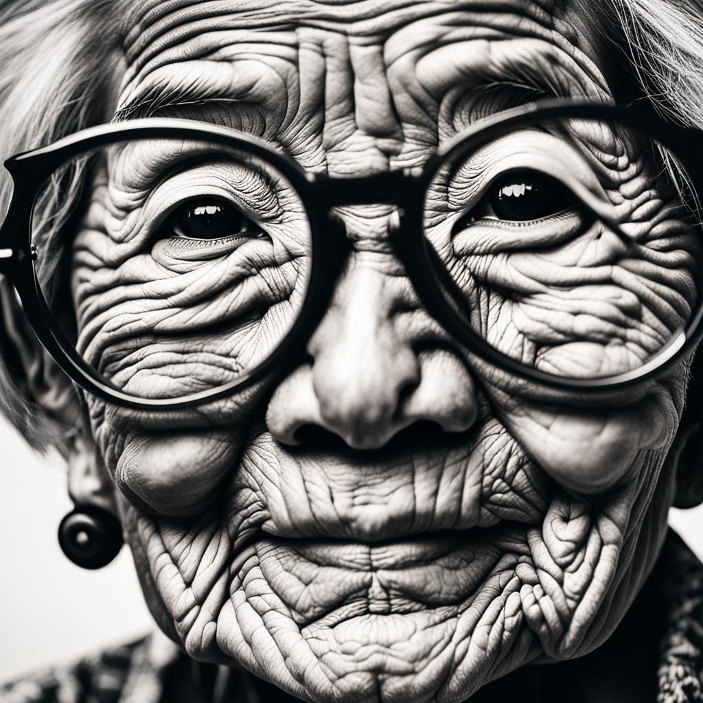 Detailed Ink Portrait of Peaceful Asian Woman