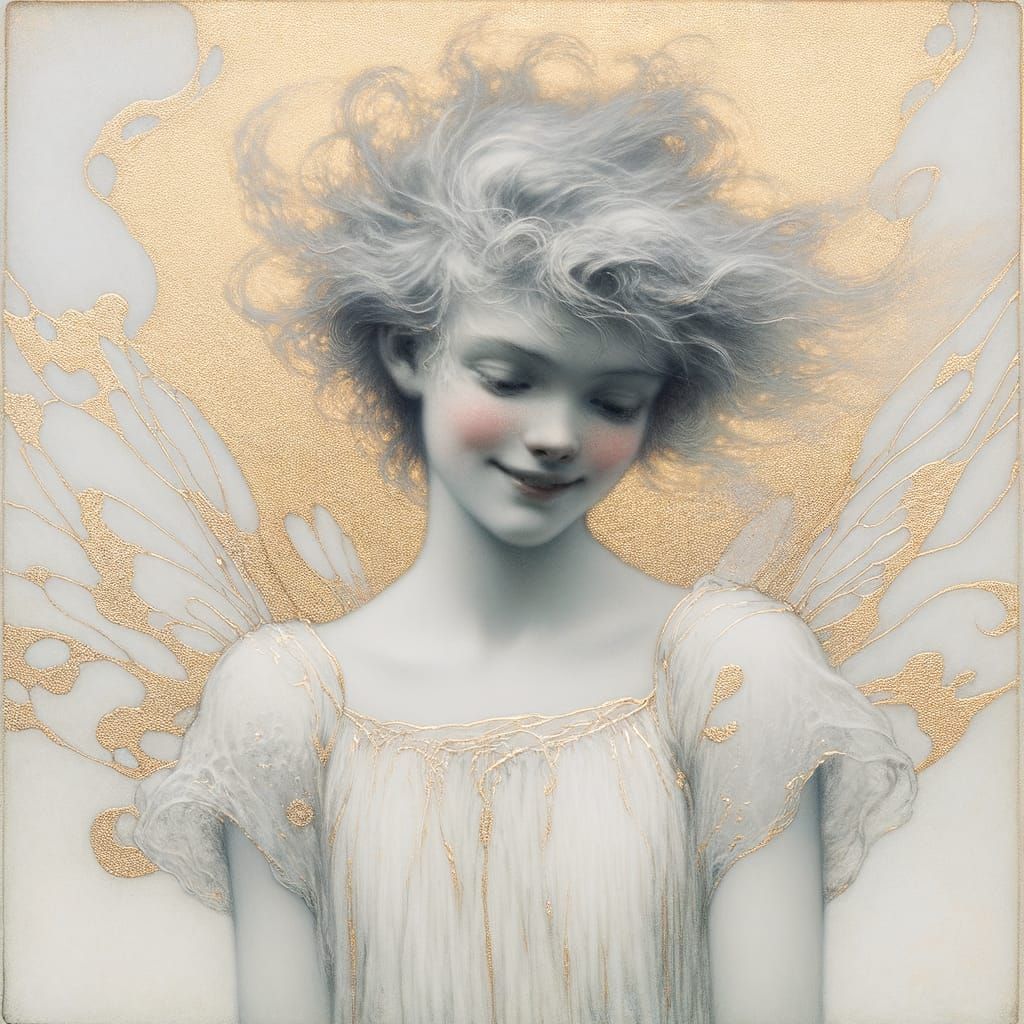 Shy Faerie in Gold Light, Romanticism Style