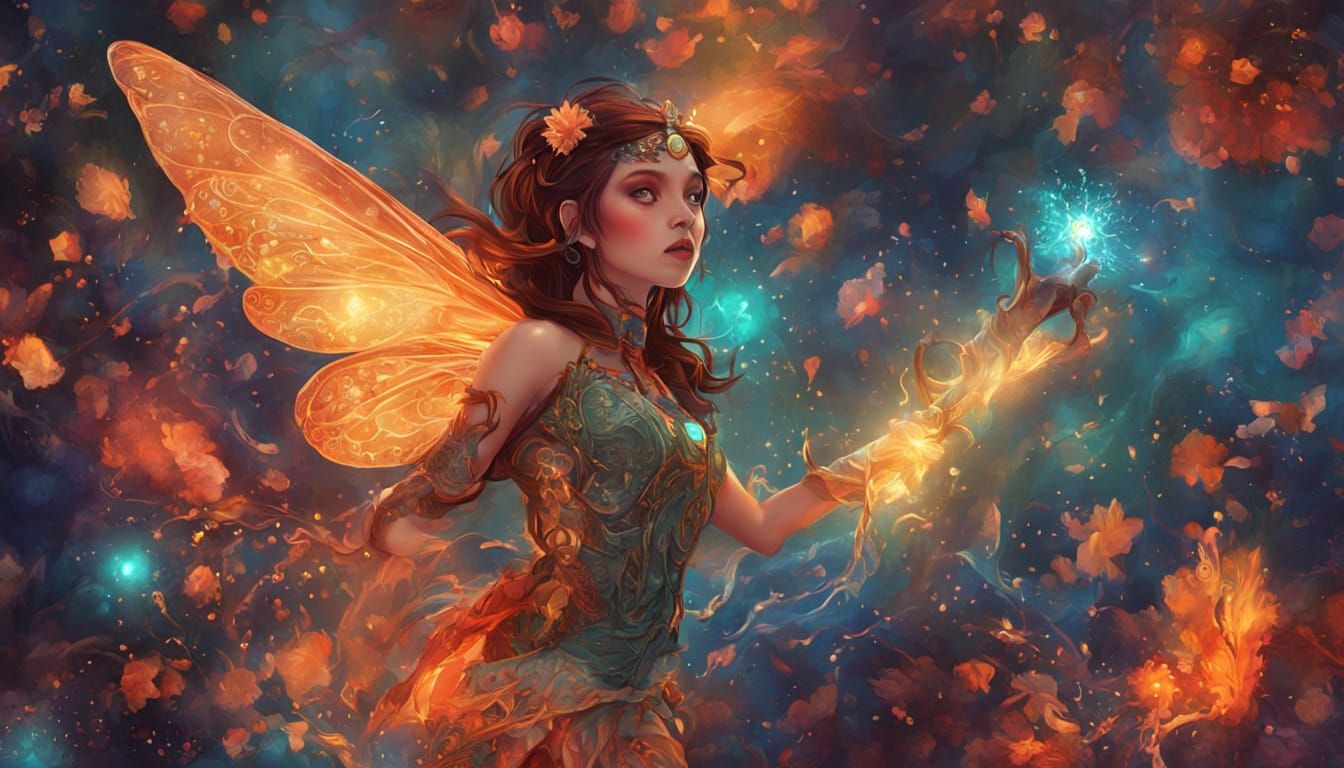 Floating Fairy in Vibrant Digital Concept Art