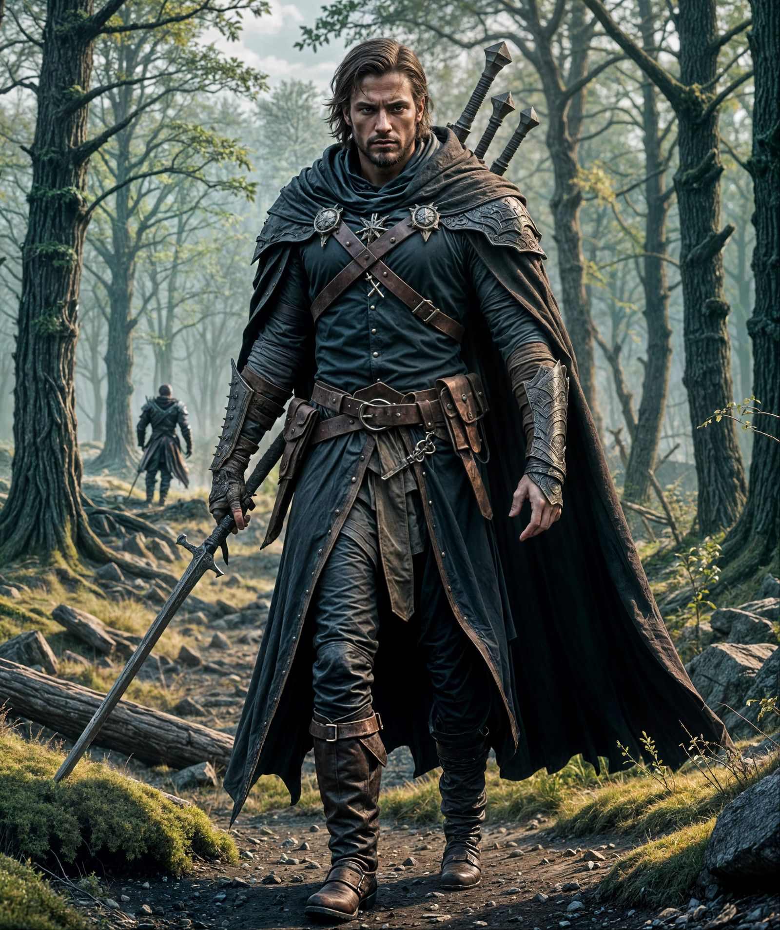 Grim Northland Warrior in Epic Fantasy Landscape