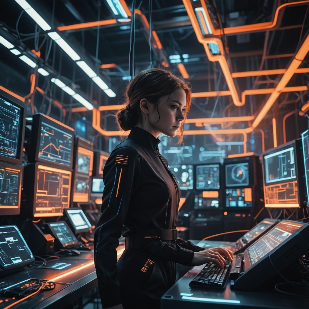 Futuristic AI Agent Working in High-Tech Laboratory