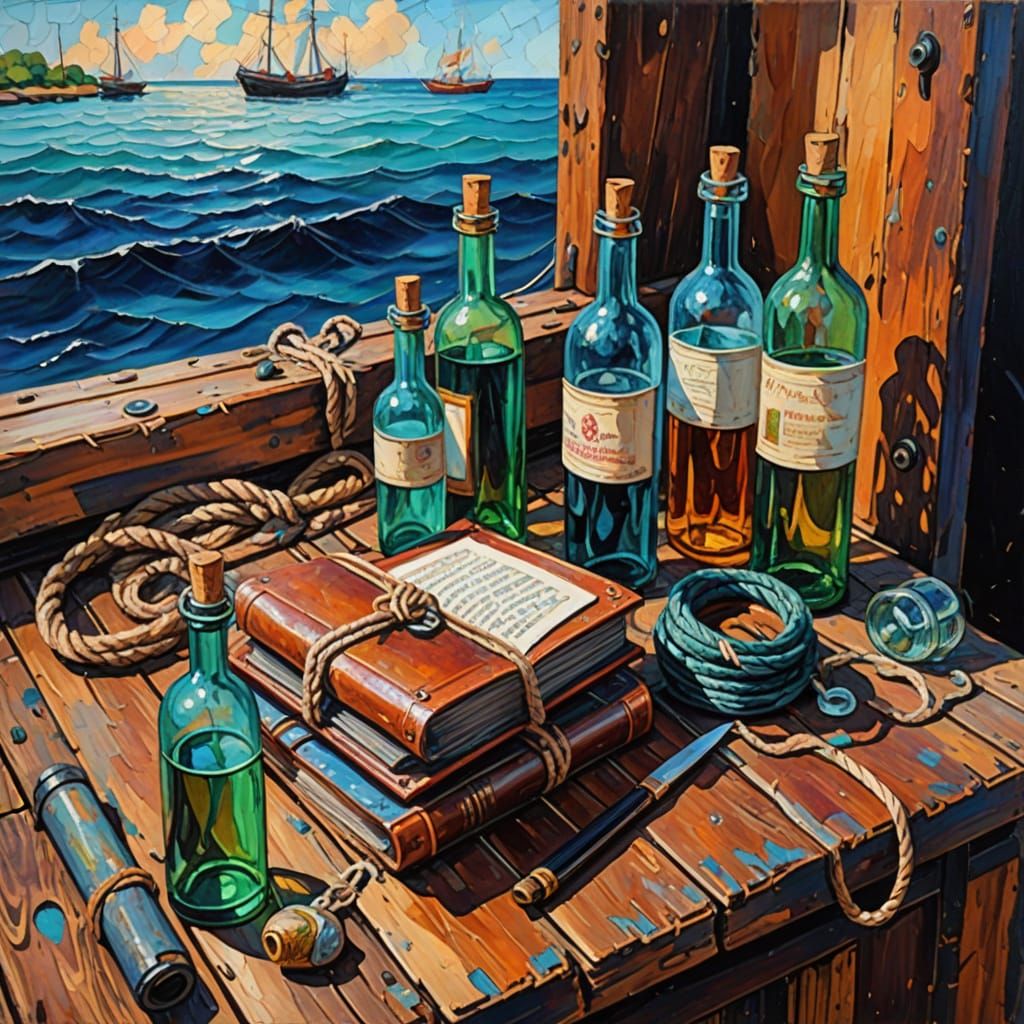 Shipwreck Relics in Expressionist Oil Painting Style