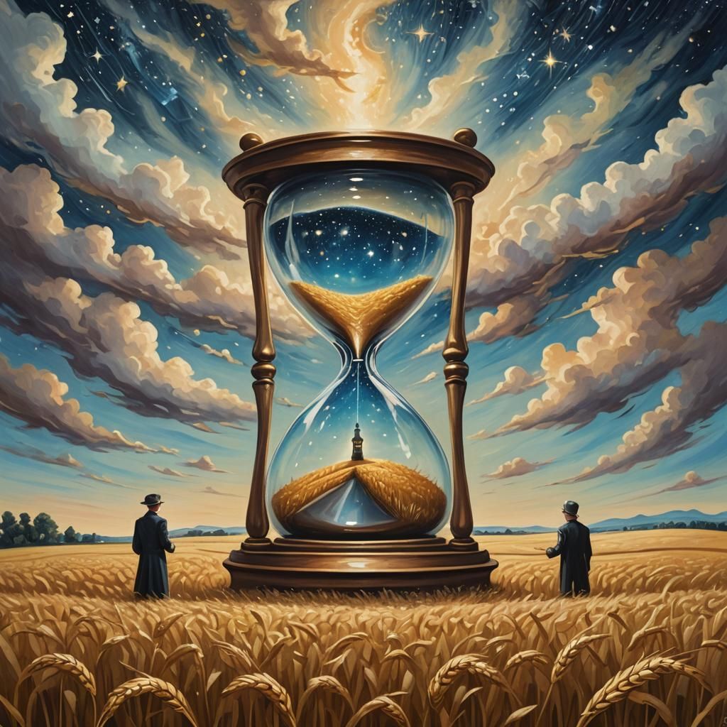 Hourglass with Starry Night Sky in Surrealist Style