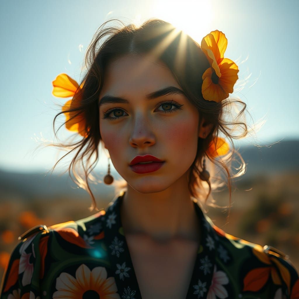 Enigmatic Portrait in Floral Narrative Style