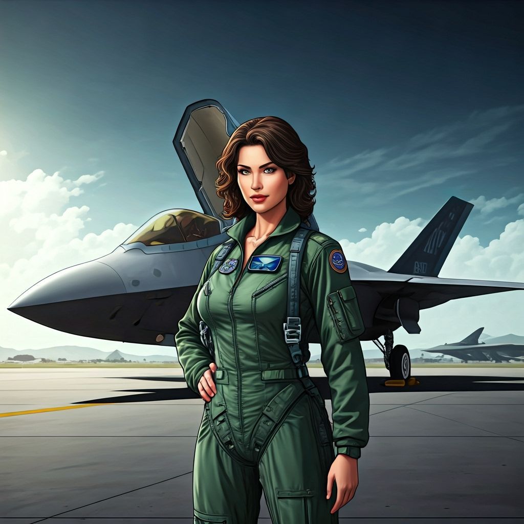 Graphic Novel Portrait: USAF Pilot with F-22 Jet