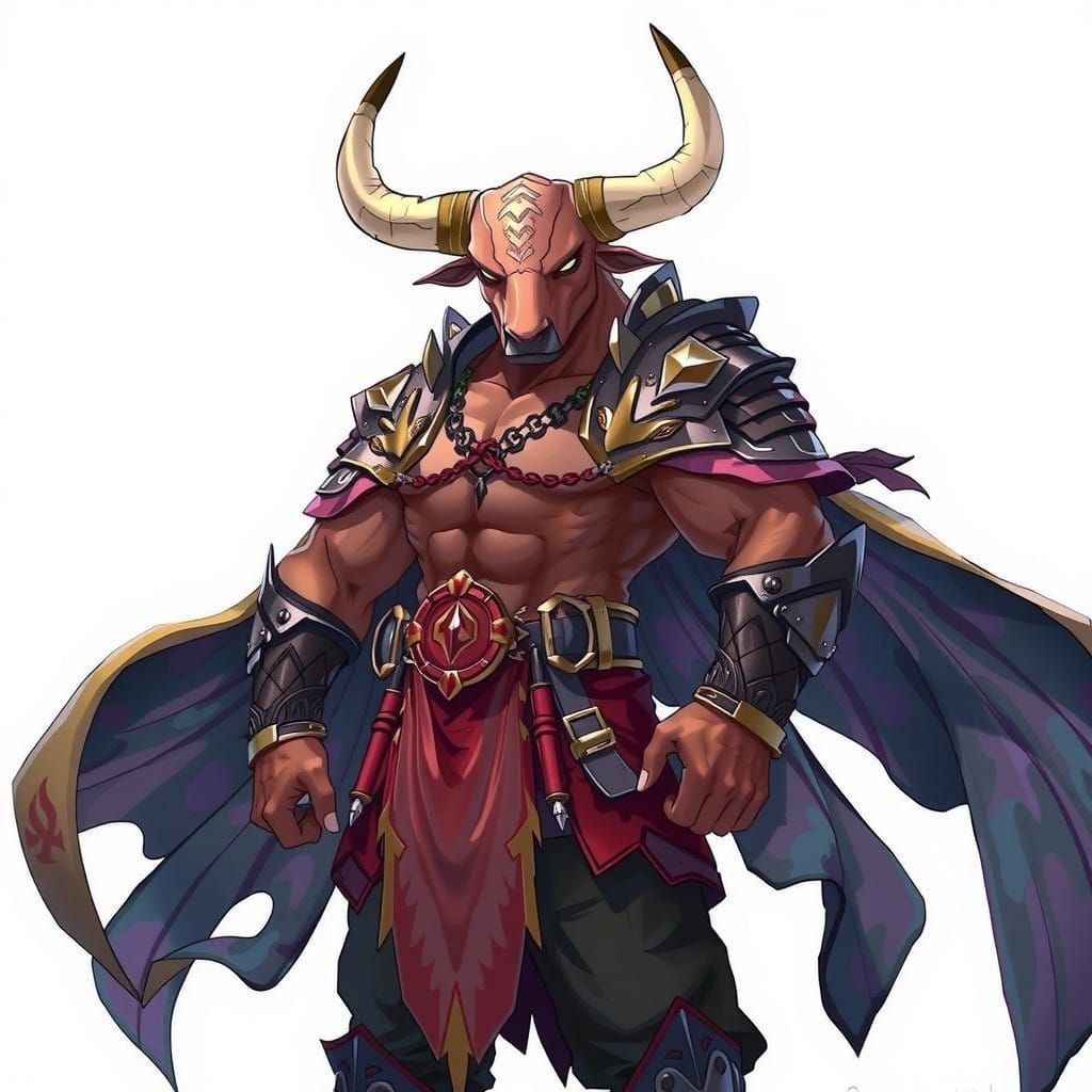 Majestic Bull-Humanoid Warrior in Regal Armor