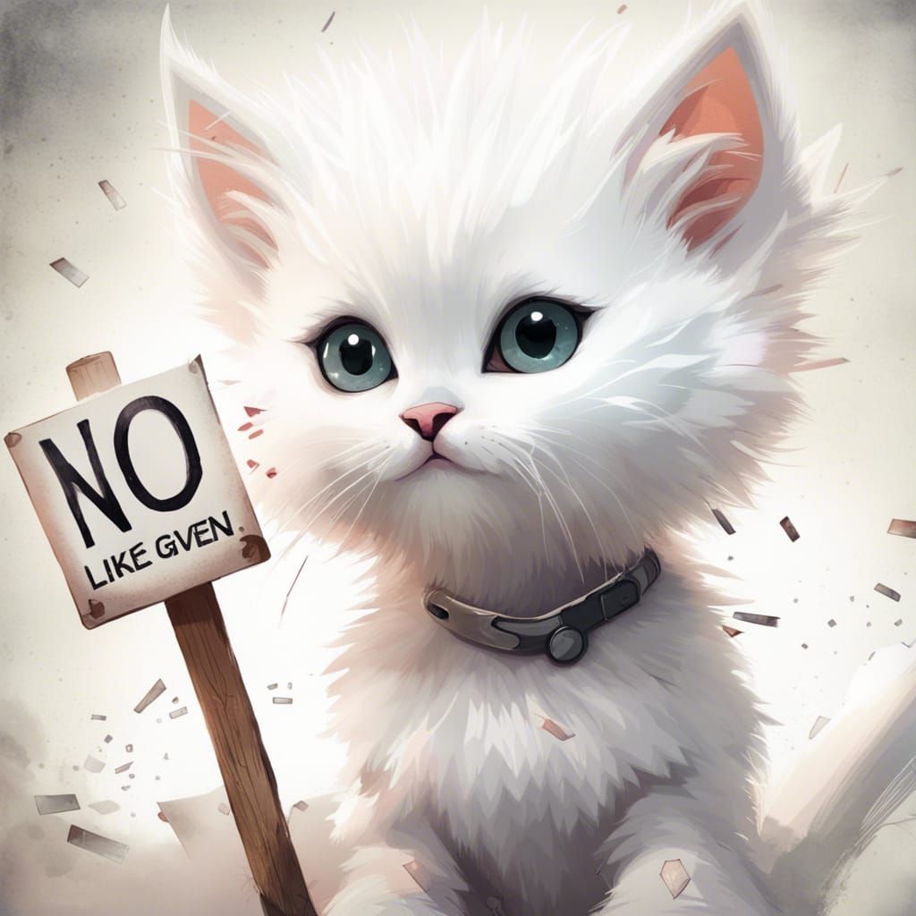 Adorable Kitten Asks for Likes in Detailed Digital Art