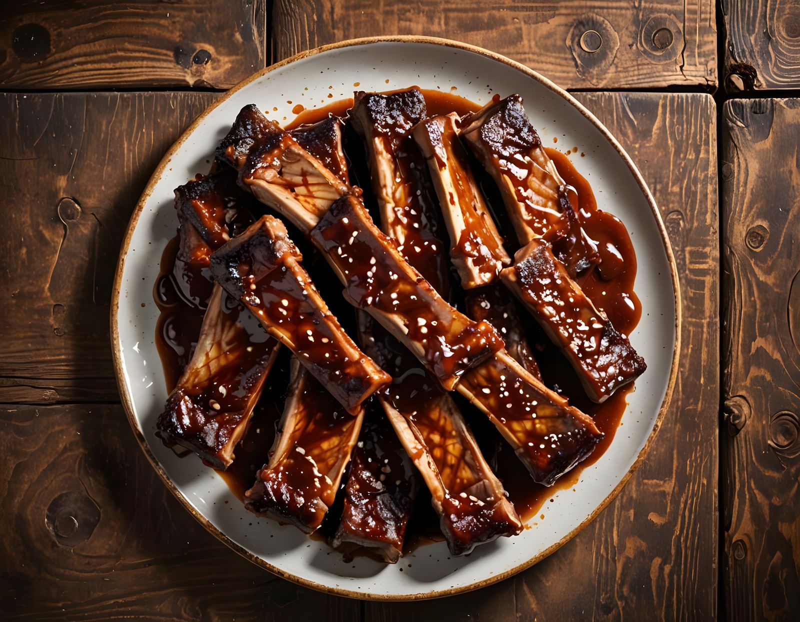 Delicious Spare Ribs Plate in Top View