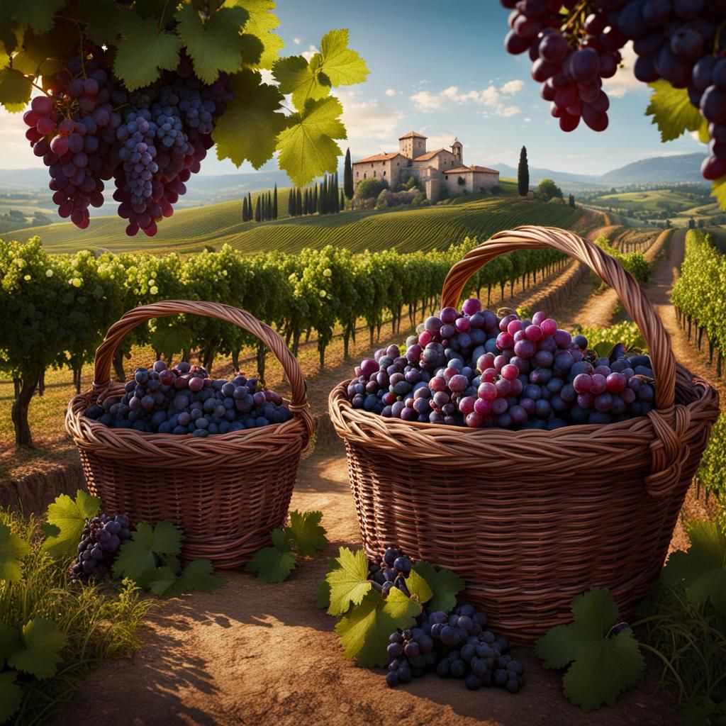 Italian Vineyard Donkeys Harvesting Purple Grapes