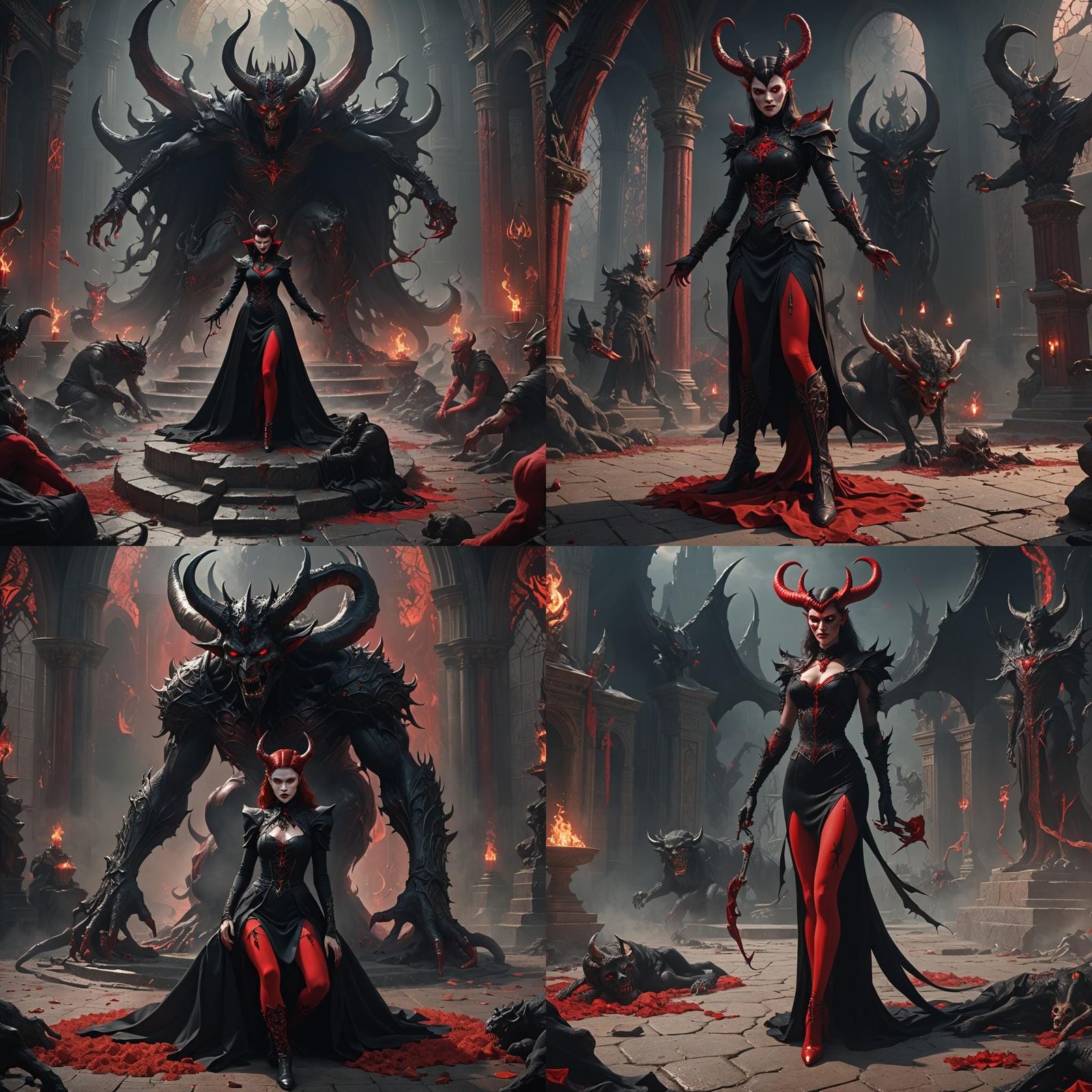 Demon Kneeling Before Master: Detailed Fantasy Art