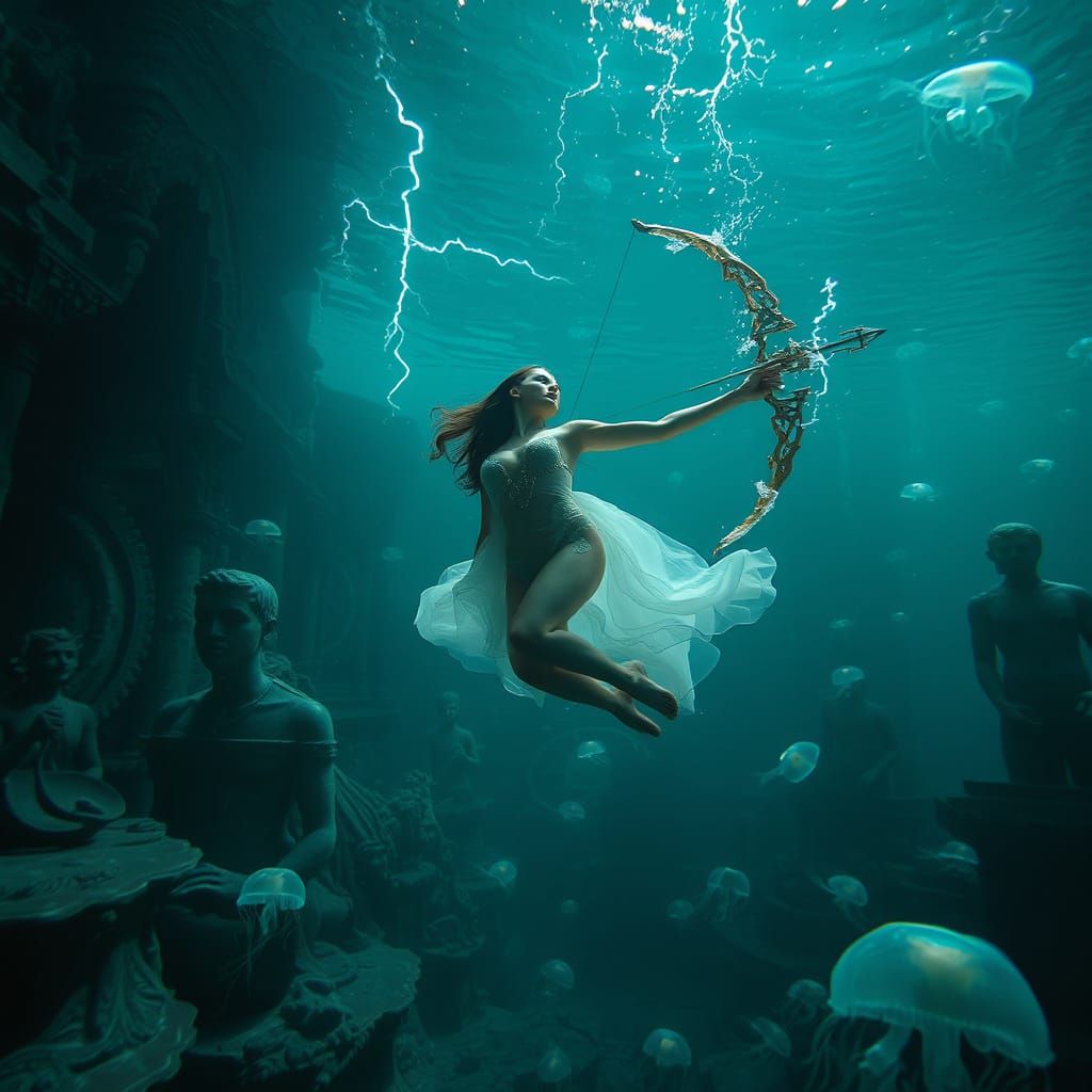 Underwater Temple Woman with Dragon Bone Bow