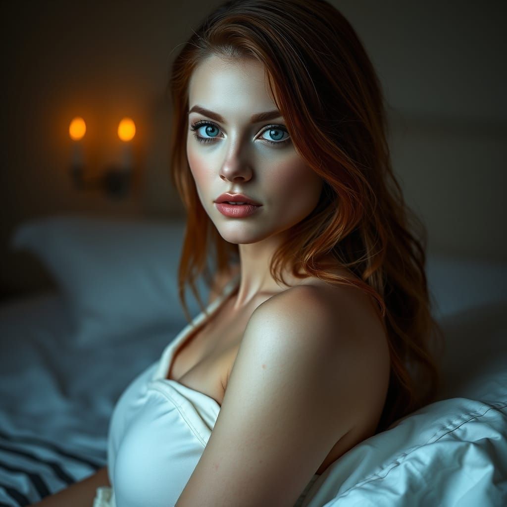 Hyperrealistic Portrait of Redhead in White
